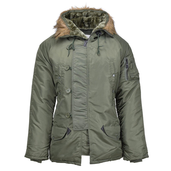 Mil-Tec Brand U.S. Style Military Aviator Parka N3B Furx Furx Hooded Olive Nuovo