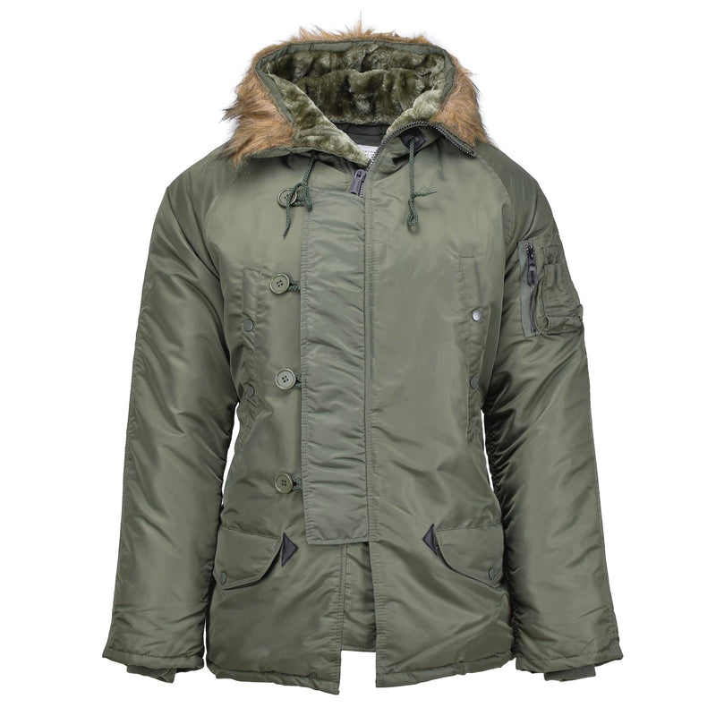 Mil-Tec Brand U.S. Style Military Aviator Parka N3B Furx Furx Hooded Olive Nuovo