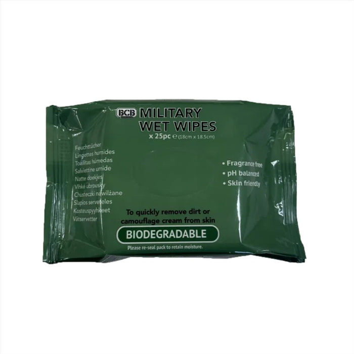 BCB Military Salviette umidificate Confezione da 25 salviette biodegradabili per la pelle con pH bilanciato - GoMilitar