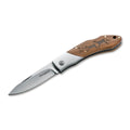 Coltello tascabile BOKER Caveman Steel 440A in acciaio non rivestito con manico in legno decorato