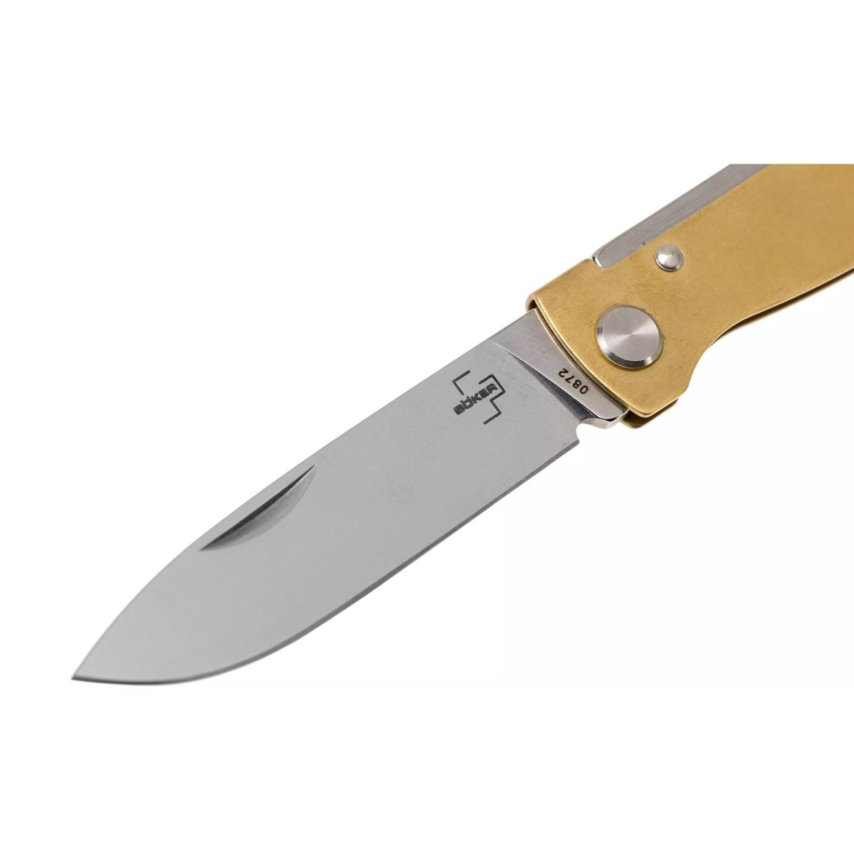 Coltello tascabile Boker Plus Atlas Slipjoint con manico in ottone Drop Point con finitura satinata
