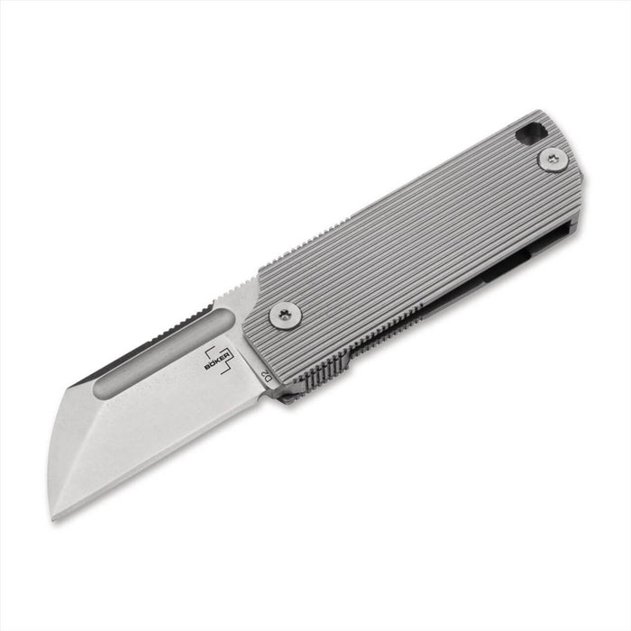 Coltello tascabile pieghevole Boker Plus BabyX con lama in acciaio inossidabile D2 e manico testurizzato grigio, design compatto