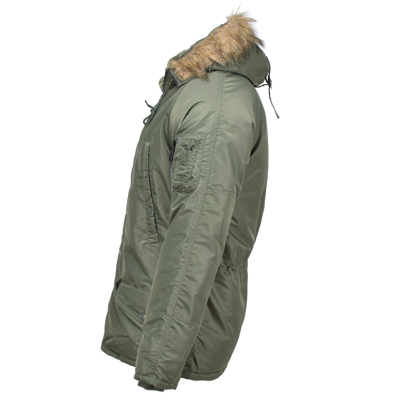 Mil-Tec Brand U.S. Style Military Aviator Parka N3B Furx Furx Hooded Olive Nuovo