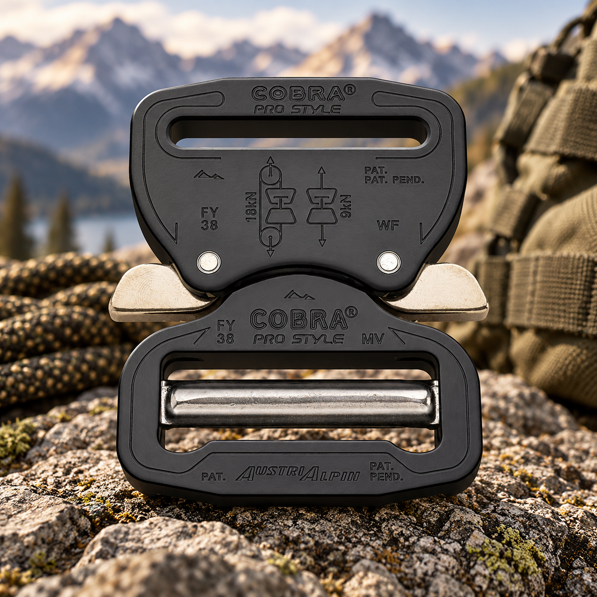 Fibbia per cintura AustriAlpin COBRA PRO STYLE 38 mm XL in alluminio a sgancio rapido nera