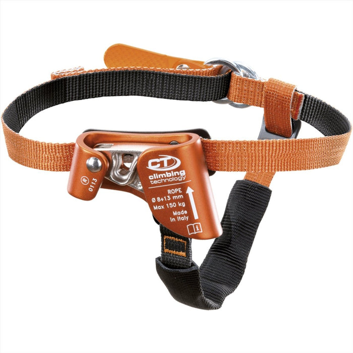 Climbing Technology QUICK STEP-S right foot ascender with adjustable orange strap for 8-13 mm rope climbing and safety