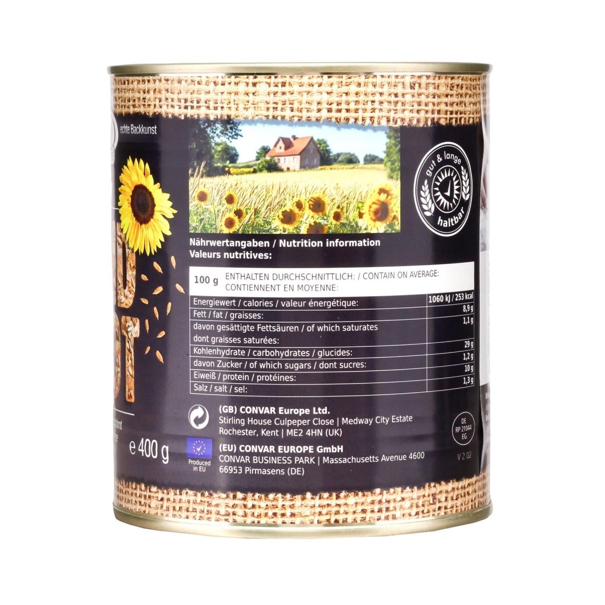 CONVAR DosenBistro Pane Integrale Misto Lunga Durata Alimenti di Emergenza 400g
