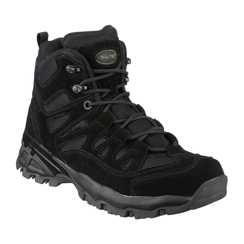 Stivali a squadra Mil-Tec Mid Round Sole Camping Calzature in pelle scamosciata nera all'aperto