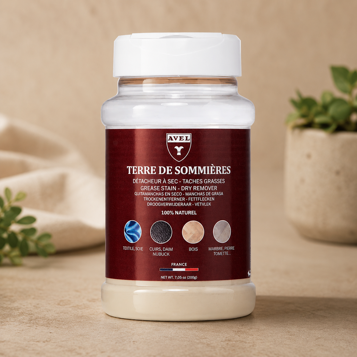 Avel Terre de Sommières Smacchiatore di grasso naturale 200 g di polvere di argilla
