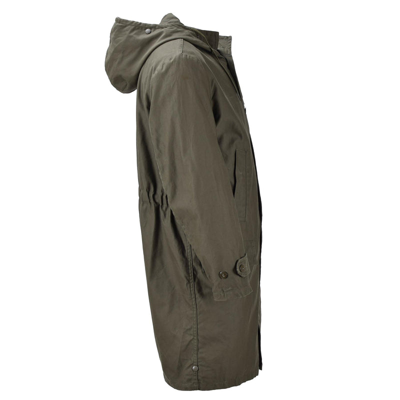 Original Giacca da parka militare tedesca Long Parka Giacca Oliva con cappuccio dell'esercito di cappotto all'aperto