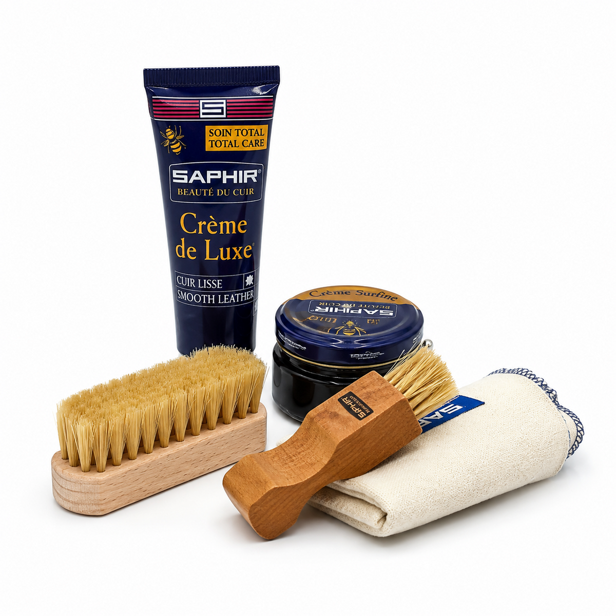 Saphir Box, kit grande per la cura delle scarpe, set di panni per lucidare la pelle liscia