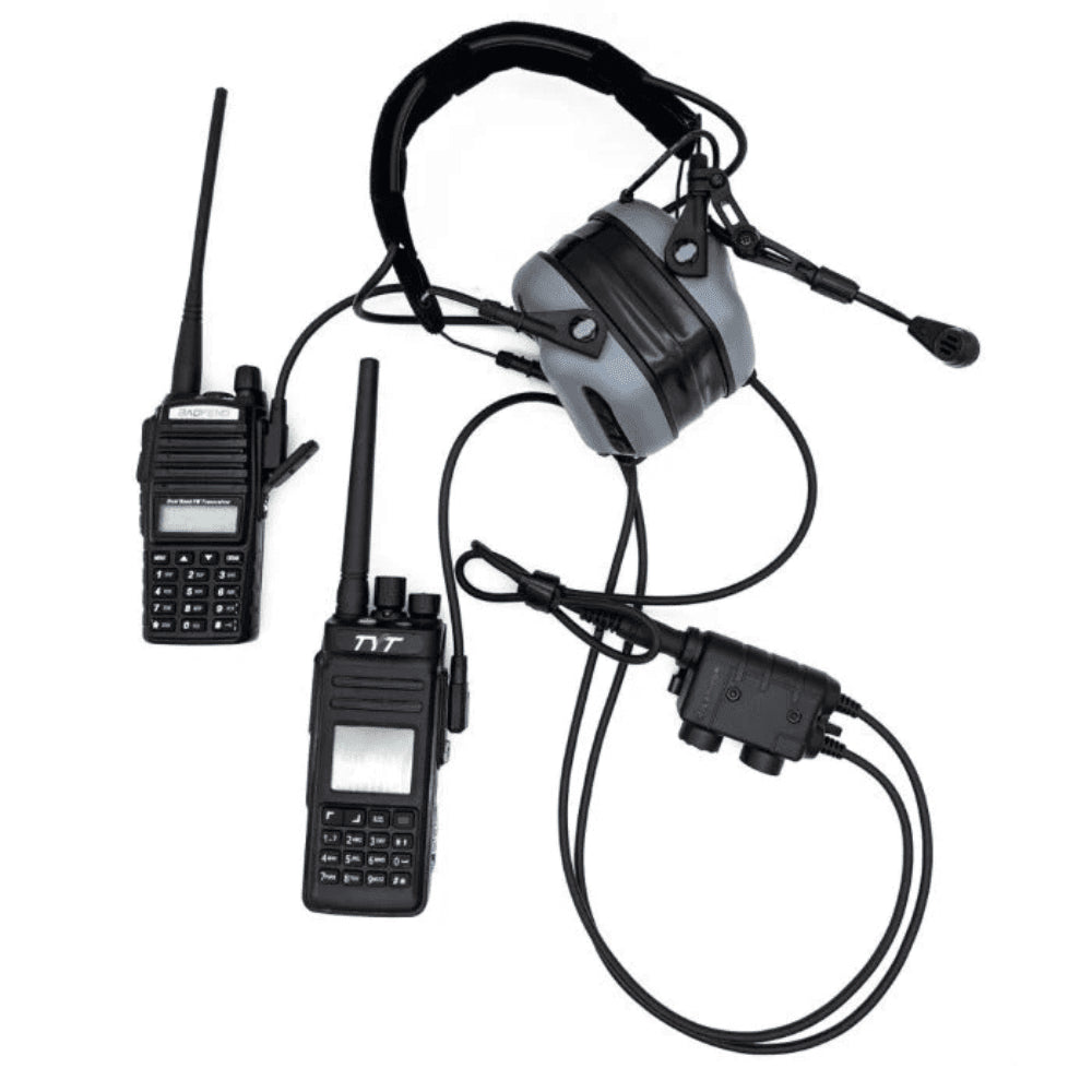 Adattatore doppio PTT Earmor Kenwood Baofeng Cuffie tattiche cablate a 2 pin nere