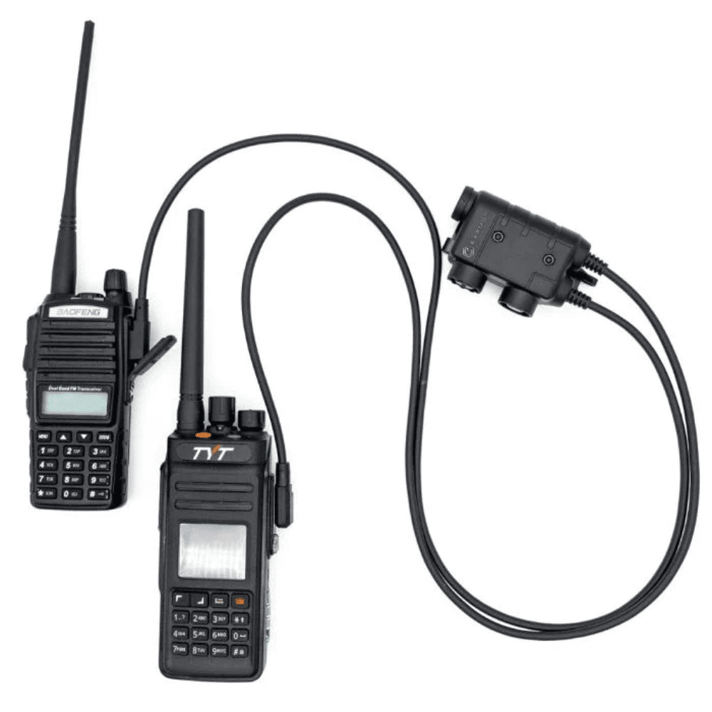 Adattatore doppio PTT Earmor Kenwood Baofeng Cuffie tattiche cablate a 2 pin nere