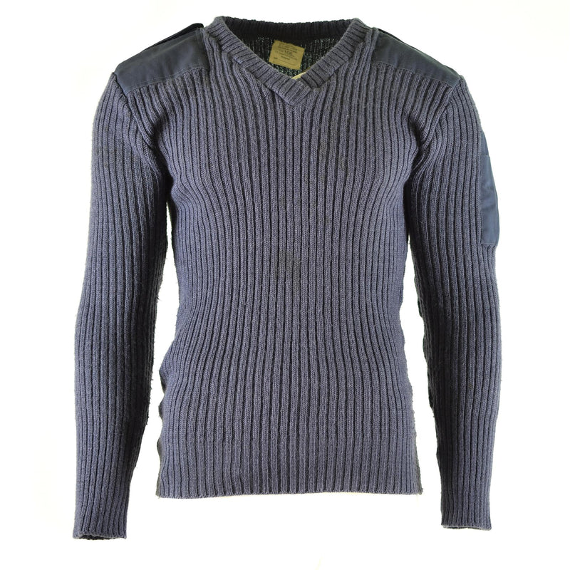 Originale British Pullover Pullover Commando Jumper Blue Grey Magia di lana V-Valona