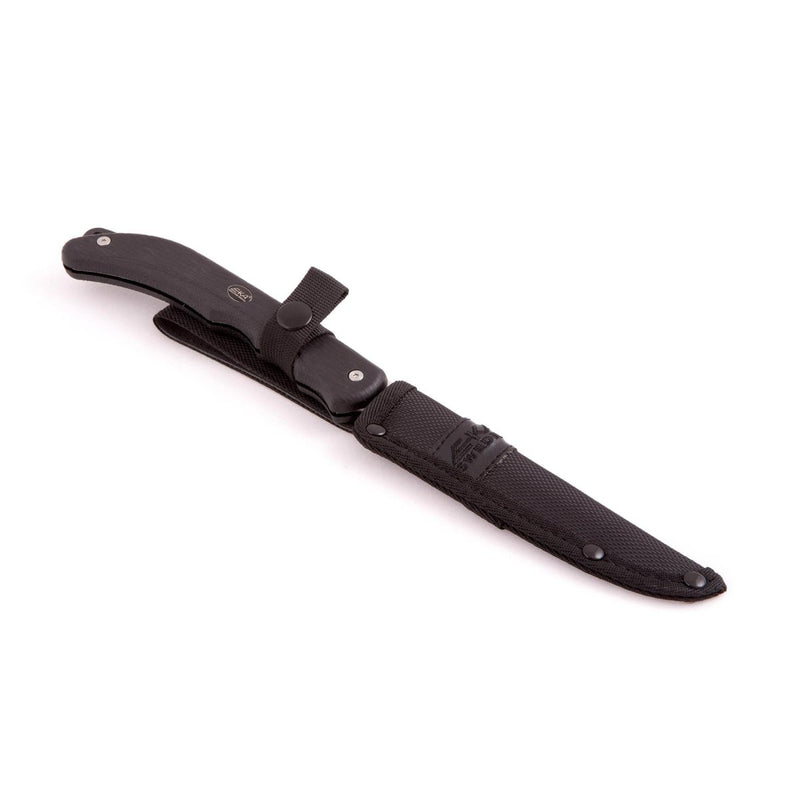 EKA DUO fillet knife with 59 HRC steel blade, rubber handle, and black cordura sheath for fishing and kitchen use