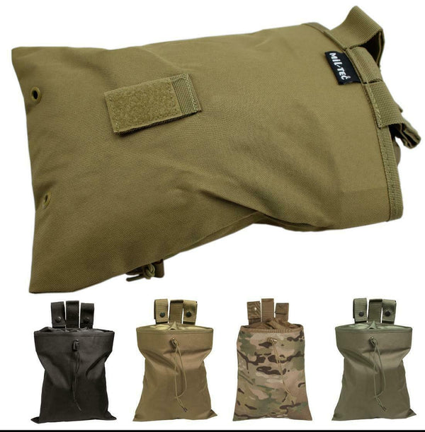 Durable empty shell pouch in multiple colors for organizing spent cartridges and magazines at shooting ranges.