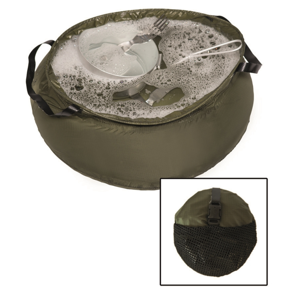 Ciotola pieghevole in nylon Mil-Tec da 10 litri, colore verde, per lavabo da campeggio, impacchettabile
