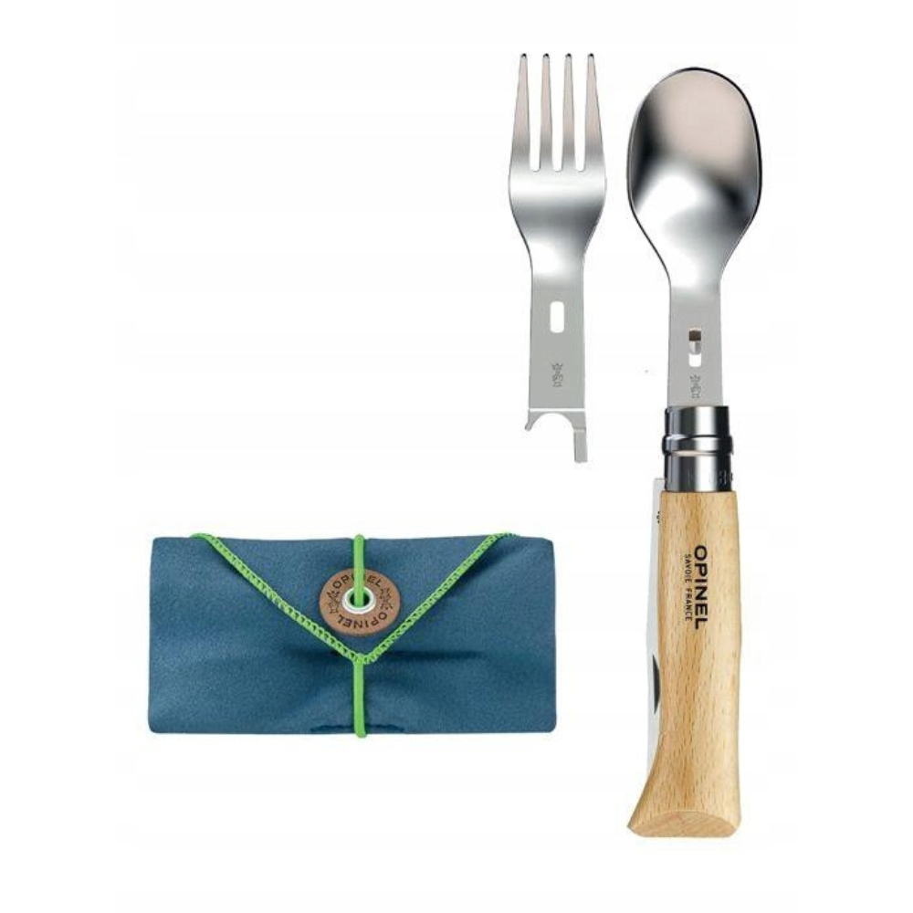 Opinel Picnic+ N°08 Set Posate Coltello Pieghevole Cucchiaio Forchetta Camping Faggio