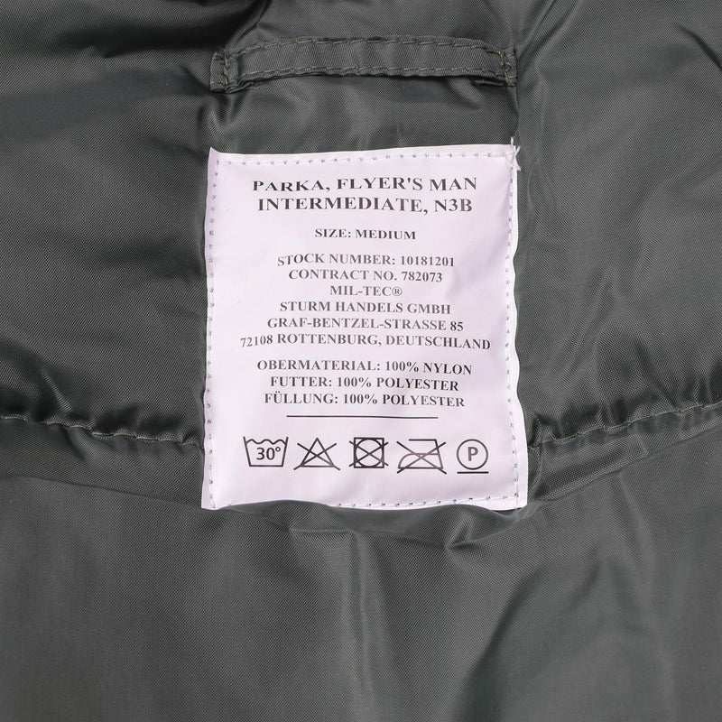 Mil-Tec Brand U.S. Style Military Aviator Parka N3B Furx Furx Hooded Olive Nuovo