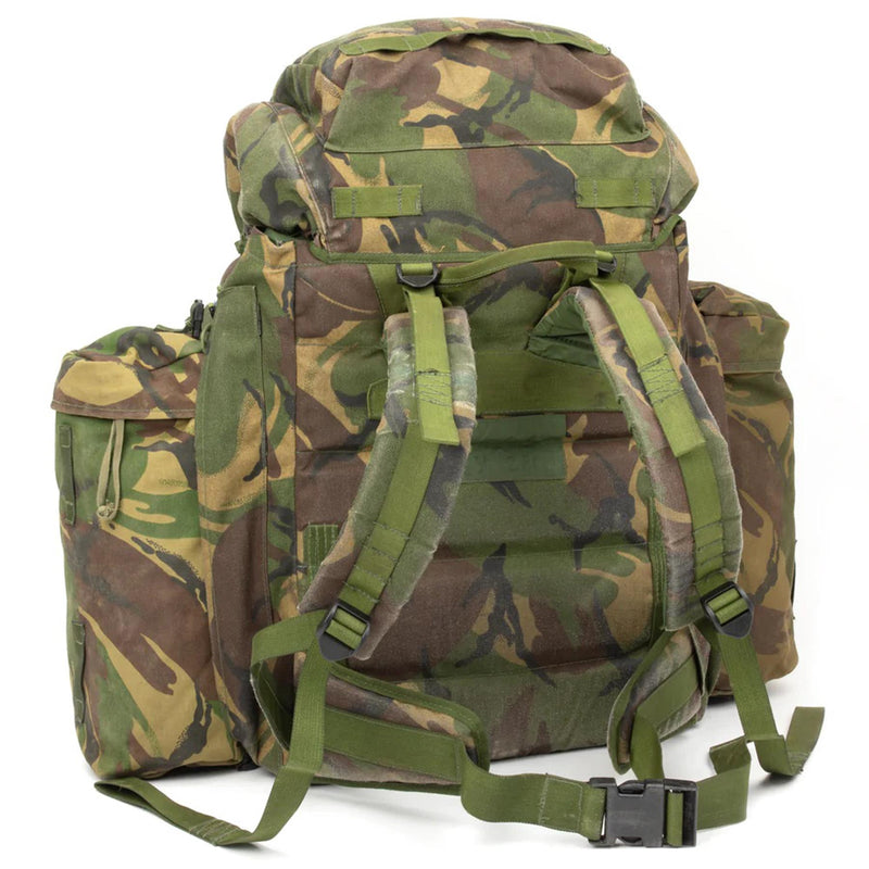 Zaino tattico militare britannico originale Woodland Camo 90 litri di tasche laterali