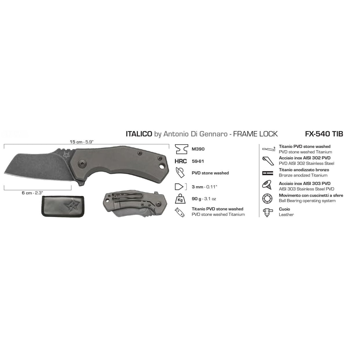 Coltello tascabile Fox Knives ITALICO montone M390 in acciaio tattico pieghevole compatto