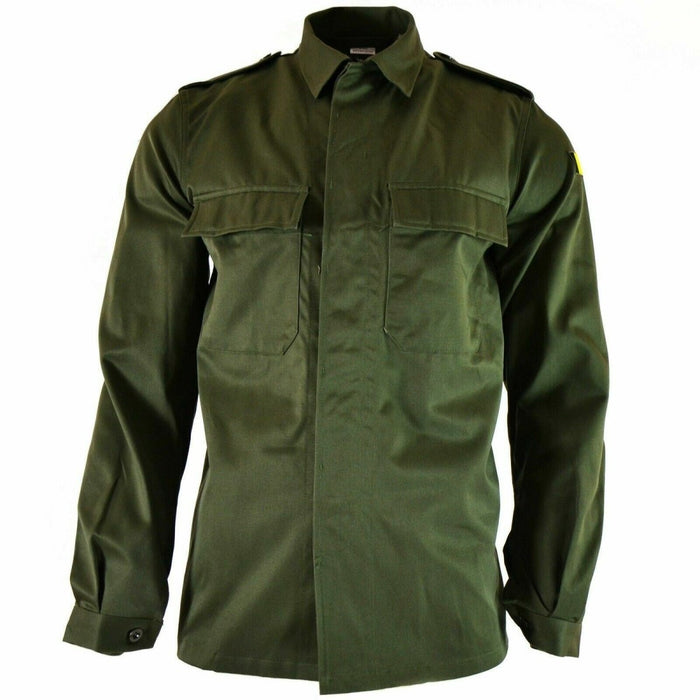 Giacca da campo militare BDU verde oliva originale dell'esercito belga vintage con tasche con bottoni e spalline sulle spalle