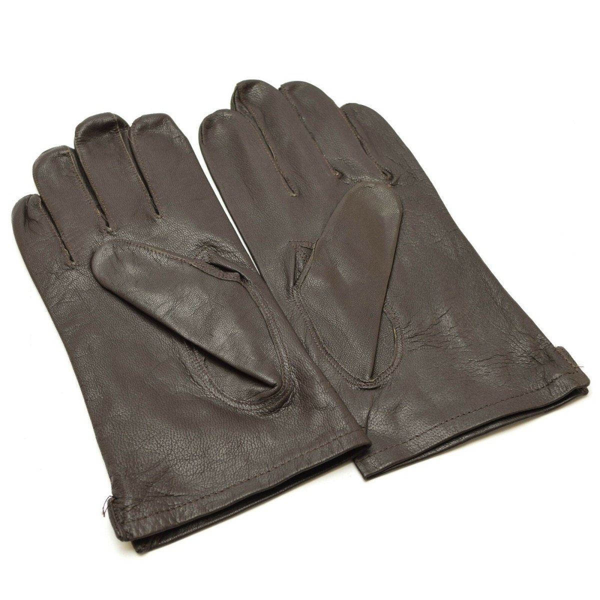Autentici guanti dell'esercito belga in pelle marrone nero militare in surplus di dito pieno