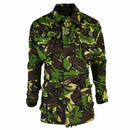 British army jacket in DPM woodland camouflage, durable, water-resistant with multiple pockets and adjustable features.