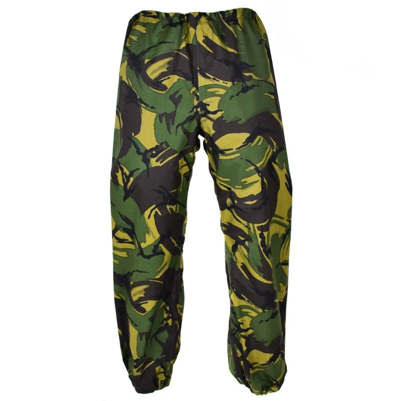 British army genuine DPM camouflage rain pants with waterproof Goretex, adjustable waist, and breathable fabric