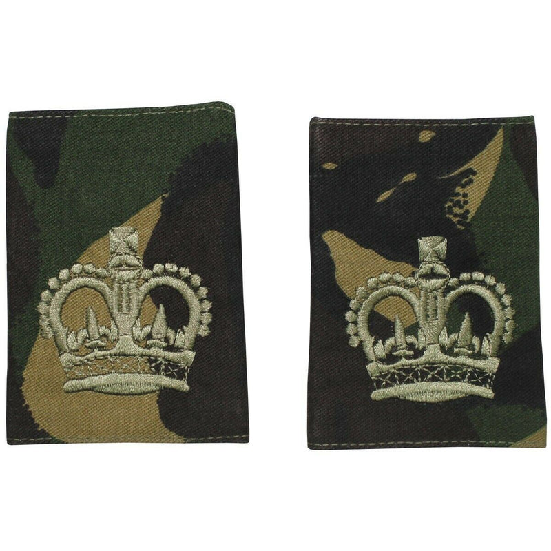 Genuine British Army Sergeant Major shoulder loops with crown insignia on DPM camouflage cloth epaulets.