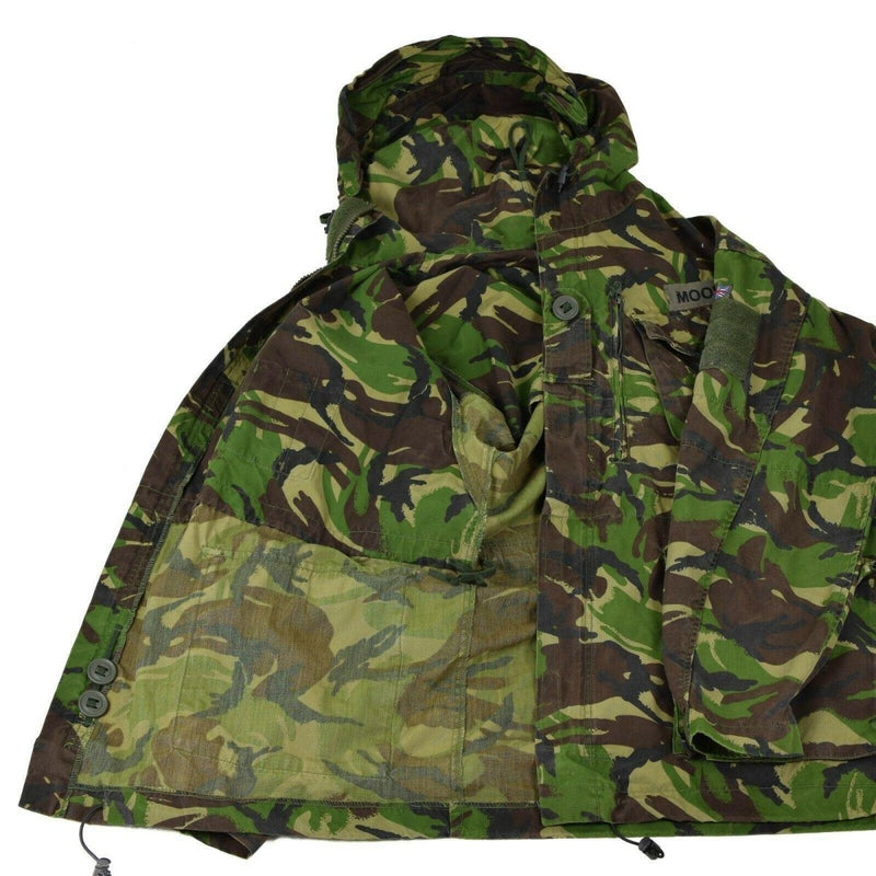 Genuine British SAS military combat smock jacket in DPM camo with hood, multiple pockets, and windproof design.