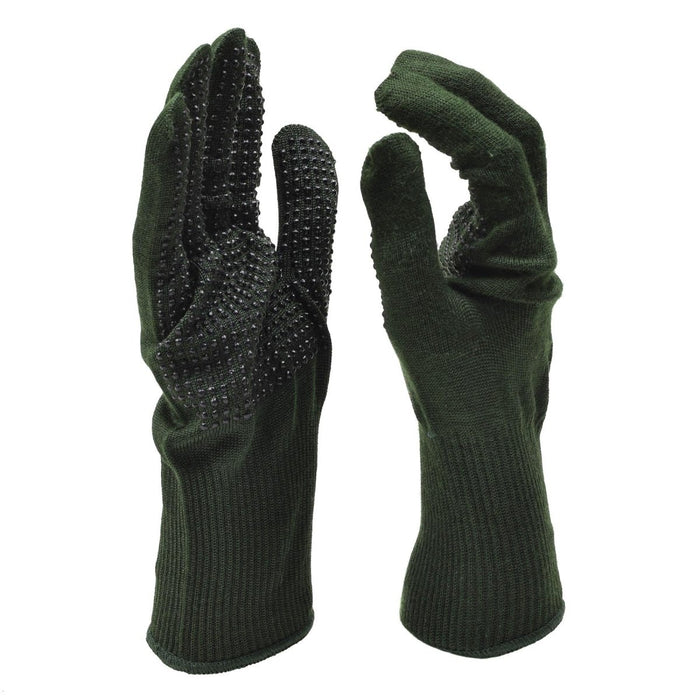 Paio di guanti tattici Nomex verde militare genuini britannici con struttura antiscivolo in maglia per resistenza alla fiamma e presa sicura