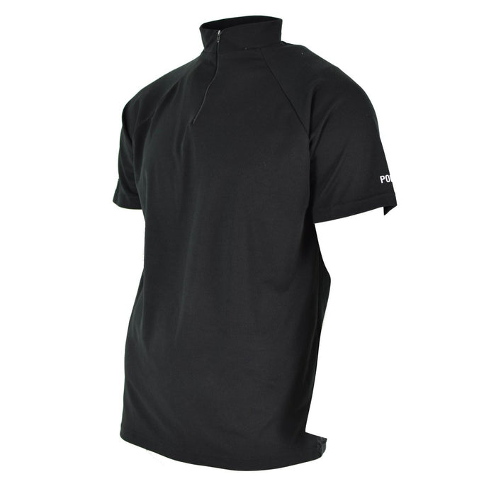 T-shirt autentica della polizia britannica nera traspirante e funzionale con cerniera frontale - GoMilitar