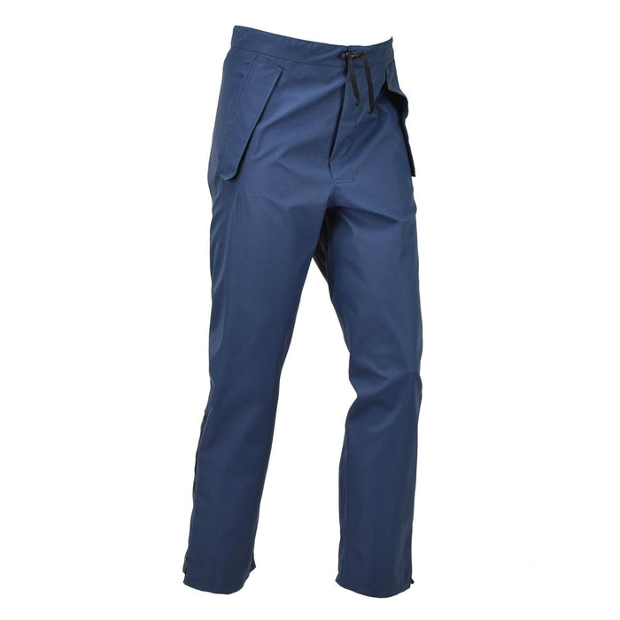 Pantaloni impermeabili blu originali RAF MVP britannici con polsini regolabili e tasche multiple per uso esterno e militare.