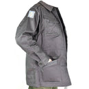 Genuine Danish Army Combat Jacket M71 in military grey with patch, breathable cotton, and multiple front pockets.