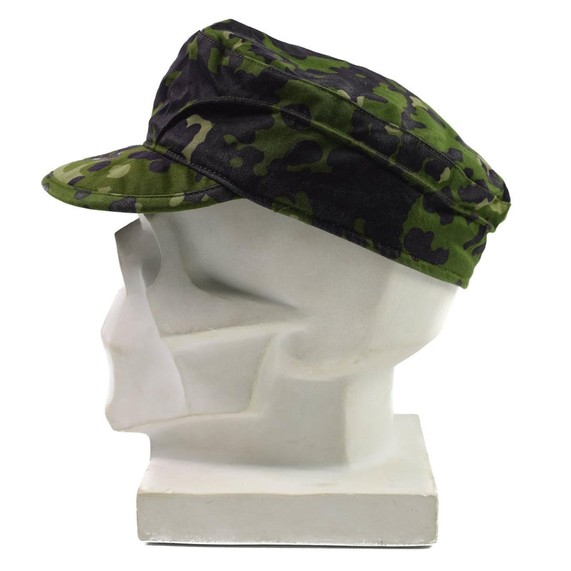 Genuine Danish Army M84 Flecktarn camouflage field cap with brim for sun protection and outdoor use.