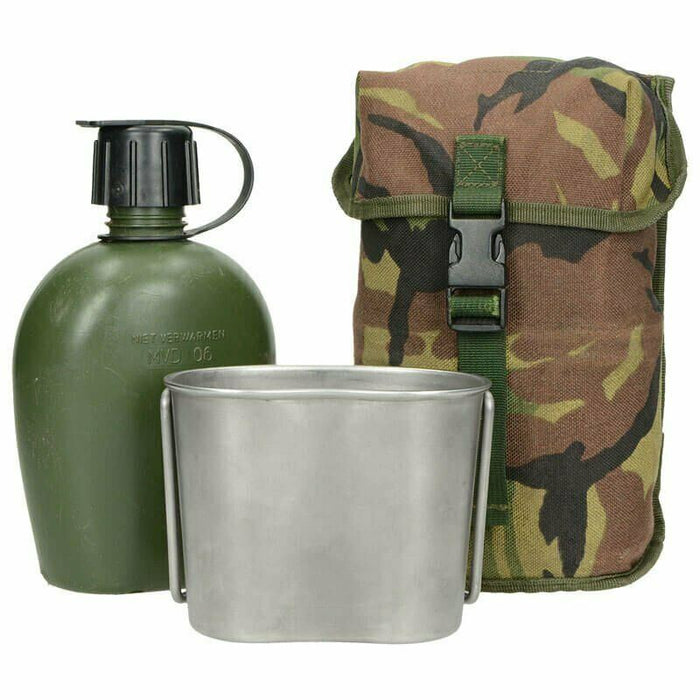 Mensa autentica dell'esercito olandese con custodia e tazza in acciaio inossidabile Tappo DPM mimetico MOLLE - GoMilitar
