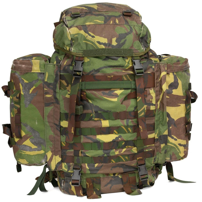 Zaino da combattimento boschivo originale DPM dell'esercito olandese con capacità di 60 litri e zaino tattico con tasche laterali rimovibili da 20 litri