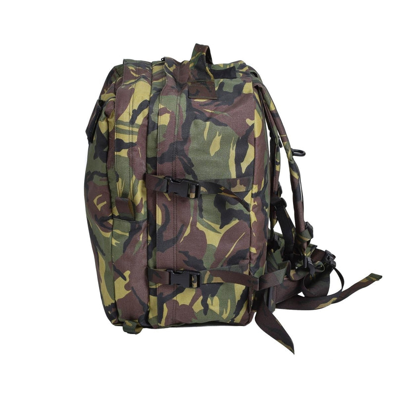 Genuine Dutch military medic backpack in waterproof Cordura with DPM camo, adjustable straps, and multiple compartments.
