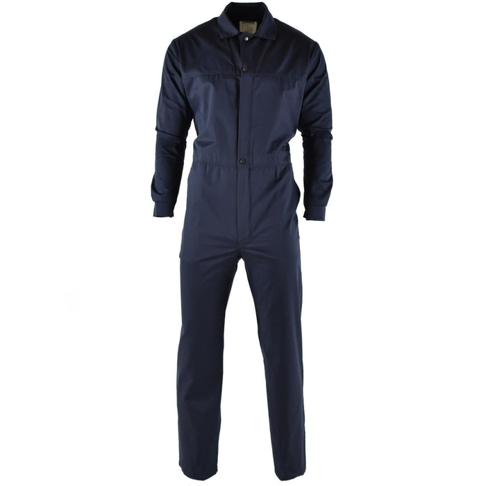 Vera tuta militare blu navy olandese con maniche lunghe e bottoni frontali, ideale per il lavoro e le attività all'aperto.