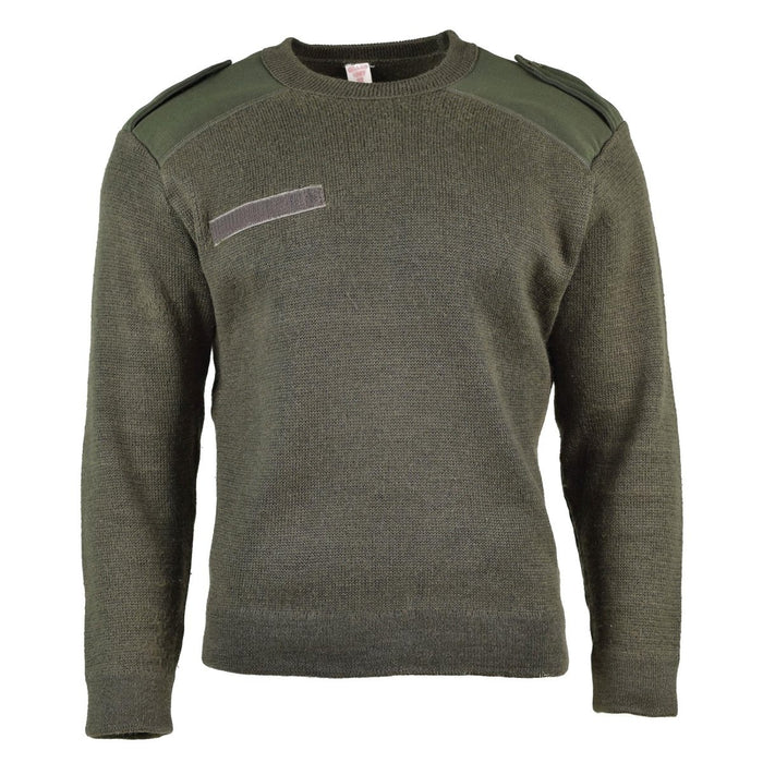 Maglione commando in vero verde oliva dell'esercito francese con girocollo, misto lana, spalle e gomiti rinforzati per una maggiore durata.