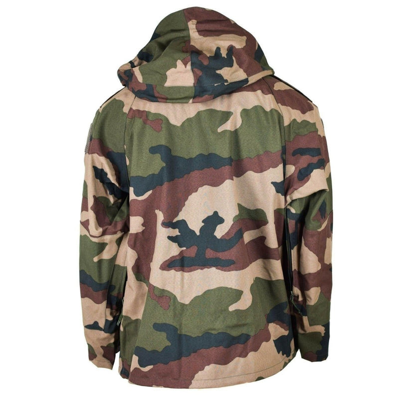 Back view of Genuine French Army waterproof trilaminate camo Gore-Tex hooded rain parka jacket