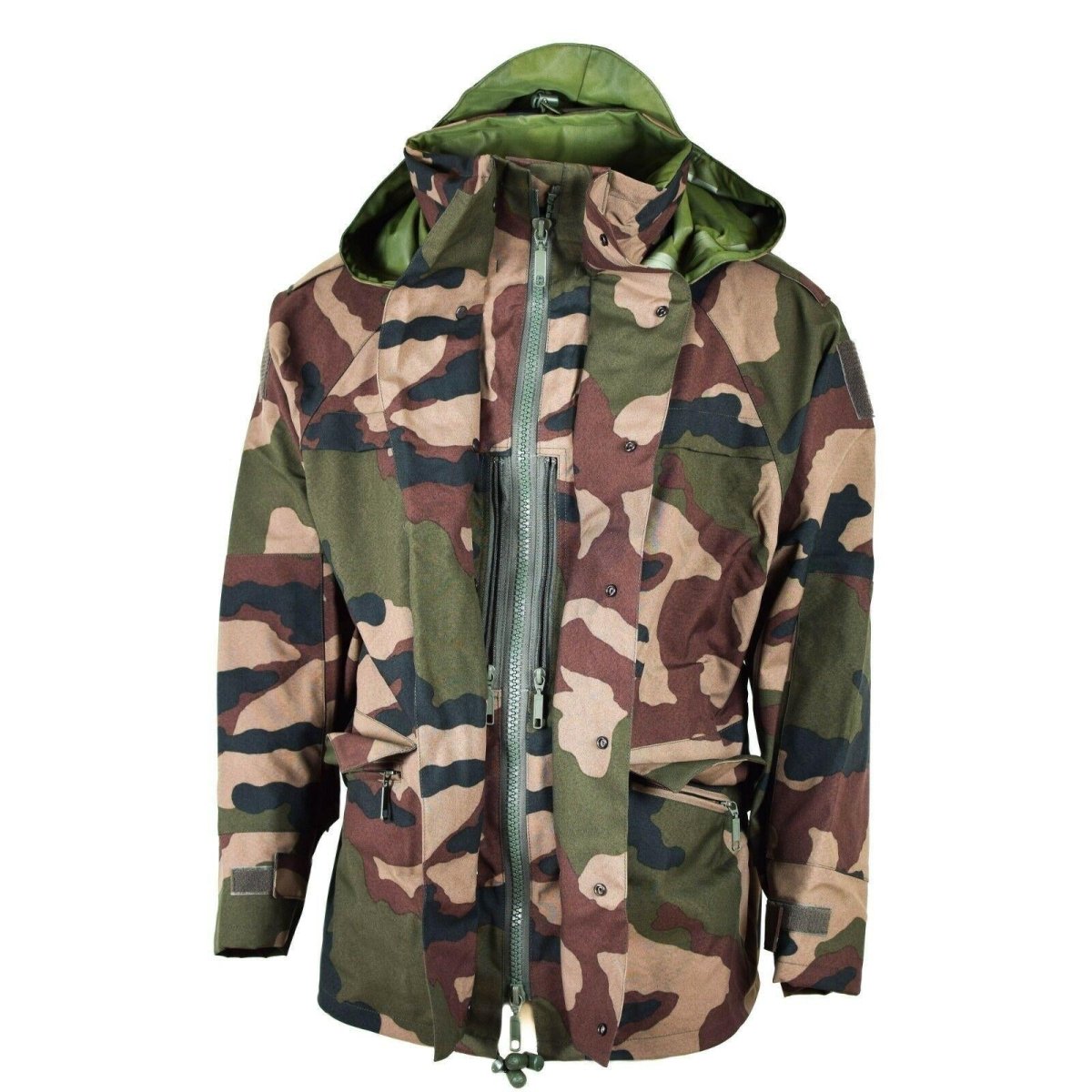 Giacca da trilaminio impermeabile dell'esercito francese genuino camo goretex con cappuccio da pioggia parka