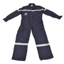 Dark blue thermostable French navy marine jumpsuit with reflective bands and front zipper closure laid flat.