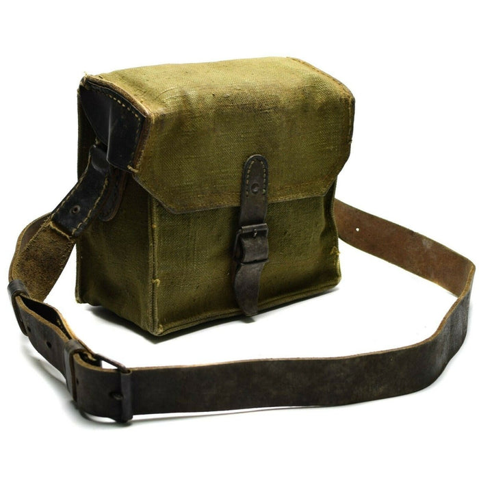 Borsa a tracolla francese originale in pelle tela militare oliva OD porta munizioni per riviste - GoMilitar