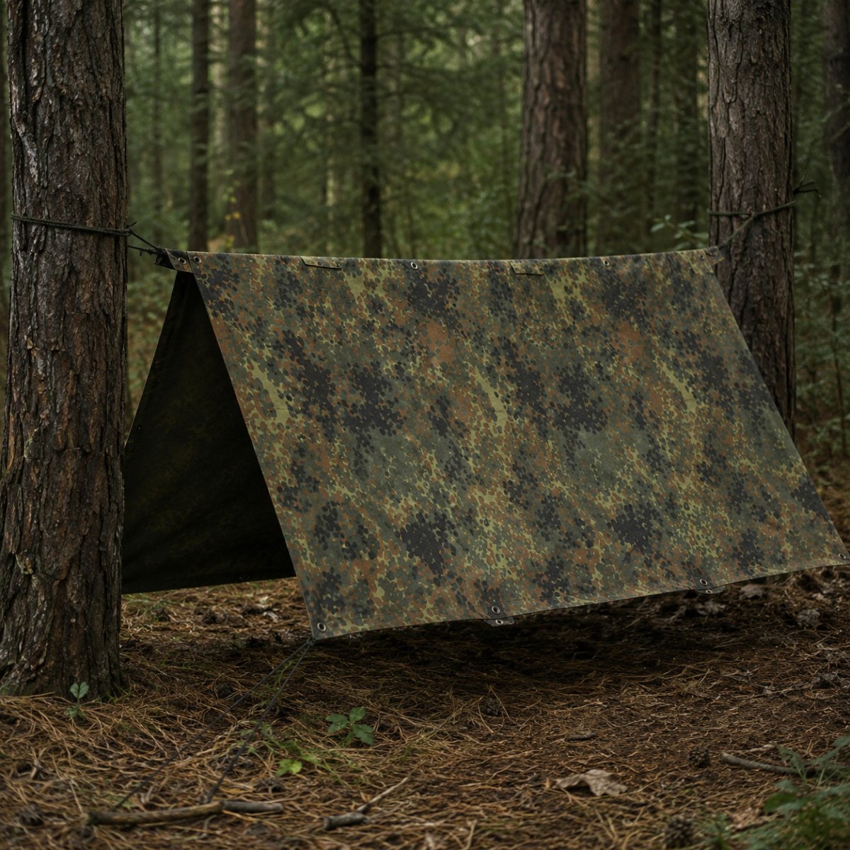 Genuino rifugio dell'esercito tedesco mezzo telone Fleckt. Poncho della tenda in tela impermeabile