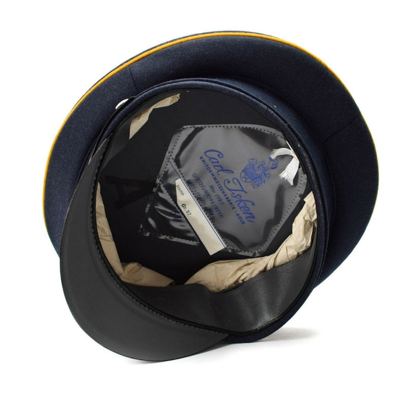 Inside view of a vintage genuine German Luftwaffe Air Forces peaked visor cap with label and leather brim