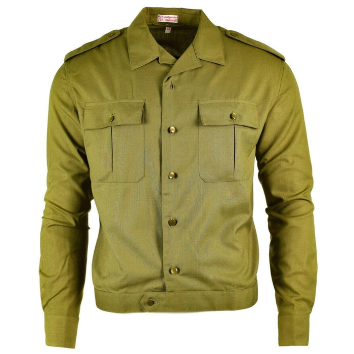 Camicia a maniche lunghe da ufficiale dell'esercito ungherese kaki con tasche sul petto con bottoni e spalline sulle spalle, design militare resistente