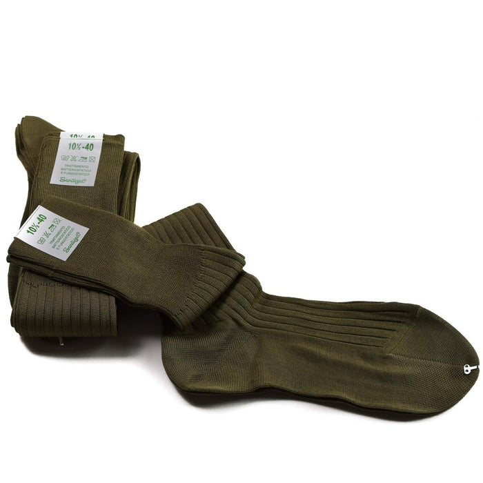 Calzini lunghi in misto cotone autentico dell'esercito italiano in stile militare kaki, al ginocchio, leggeri, a coste e resistenti.