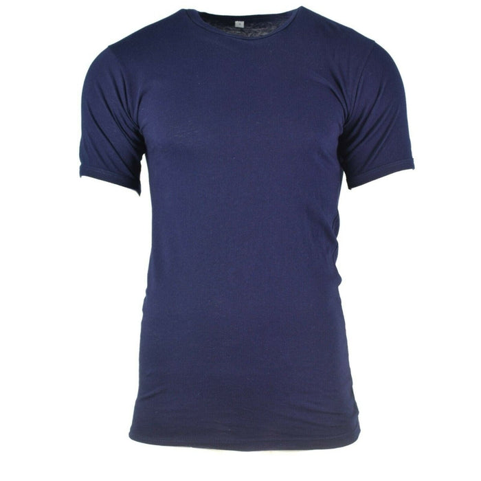 T-shirt a maniche corte in vero cotone blu navy della Marina Militare Italiana dal design classico di ispirazione militare, nuova.
