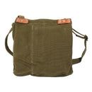 Genuine Romanian army bread bag made of olive canvas with leather straps, durable military surplus haversack bag.